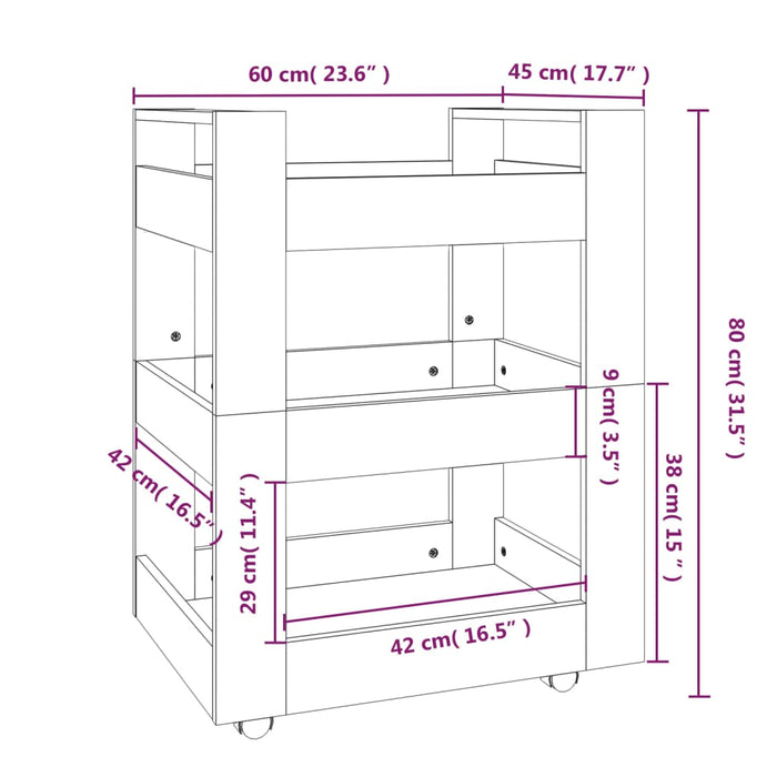 Keukentrolley 60x45x80 cm bewerkt hout zwart