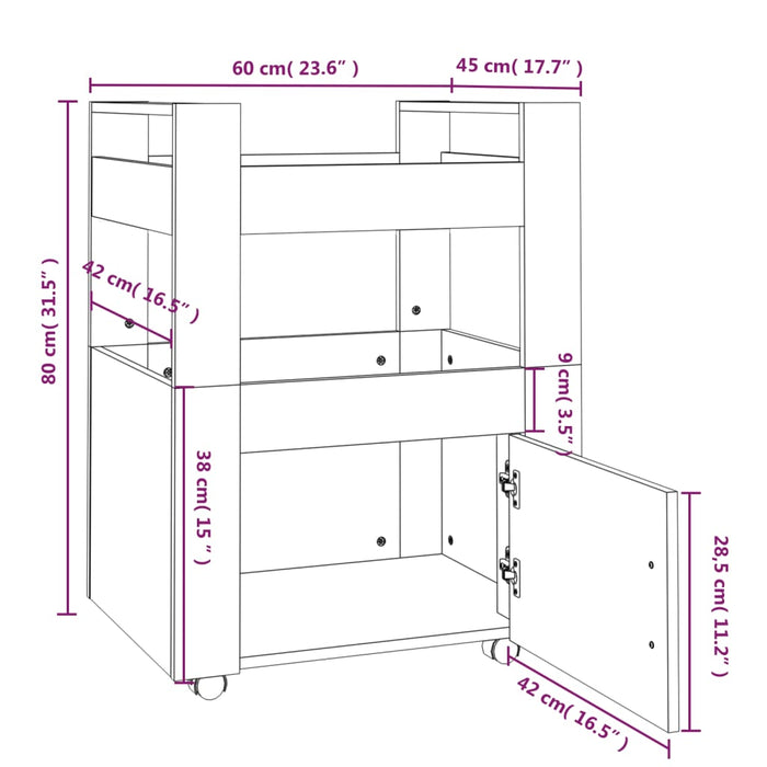 Keukentrolley 60x45x80 cm bewerkt hout gerookt eikenkleurig