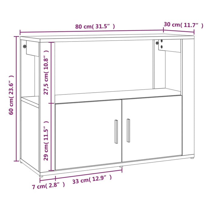 Dressoir 80x30x60 cm bewerkt hout hoogglans wit