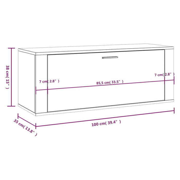 Wandschoenenkast 100x35x38 cm bewerkt hout wit