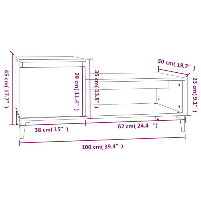 Salontafel 100x50x45 cm bewerkt hout grijs sonoma