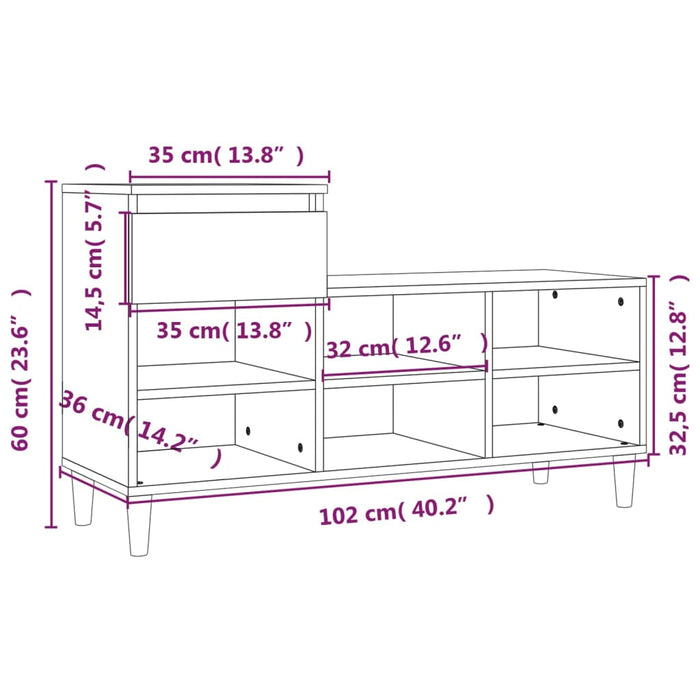 Schoenenkast 102x36x60 cm bewerkt hout hoogglans wit