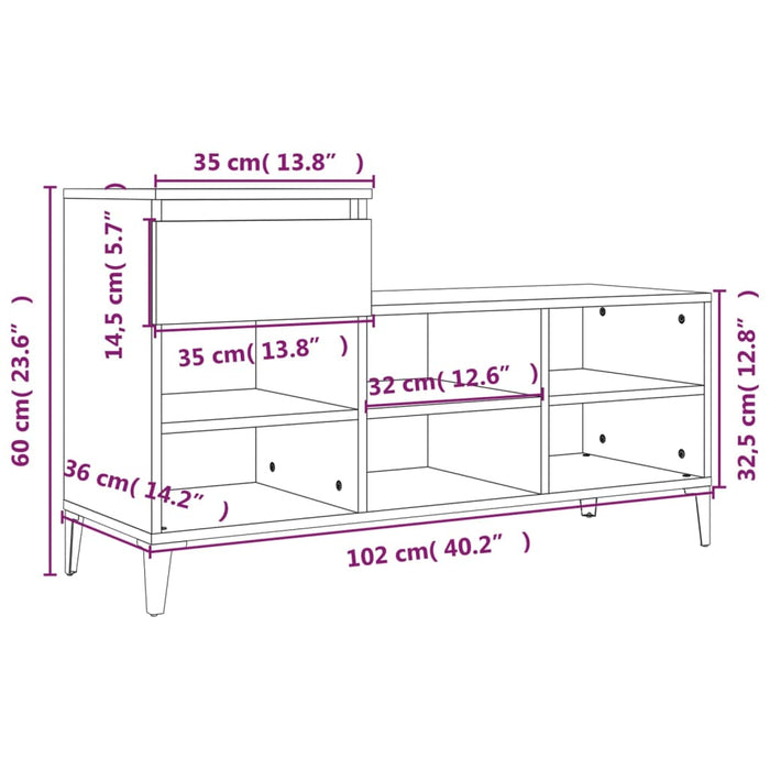 Schoenenkast 102x36x60 cm bewerkt hout gerookt eikenkleurig