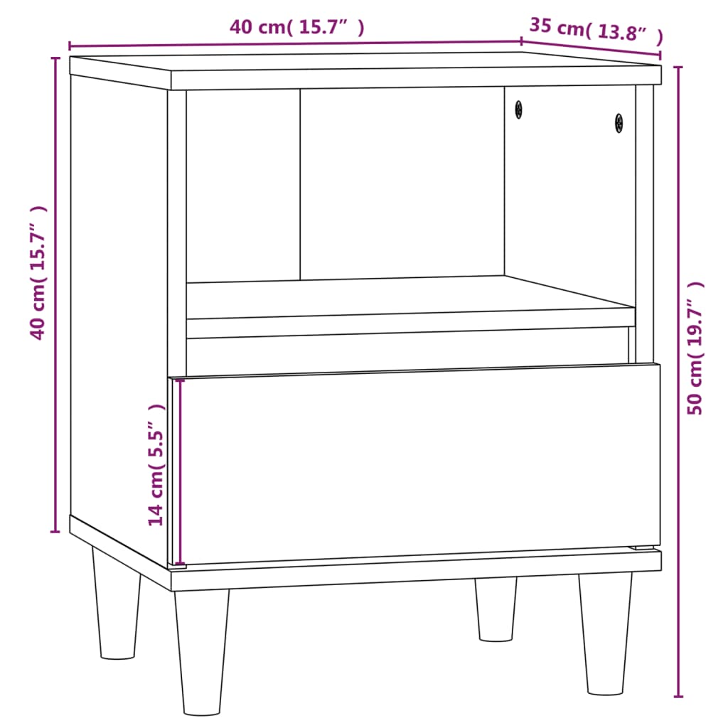 Nachtkastjes 2 st 40x35x50 cm wit