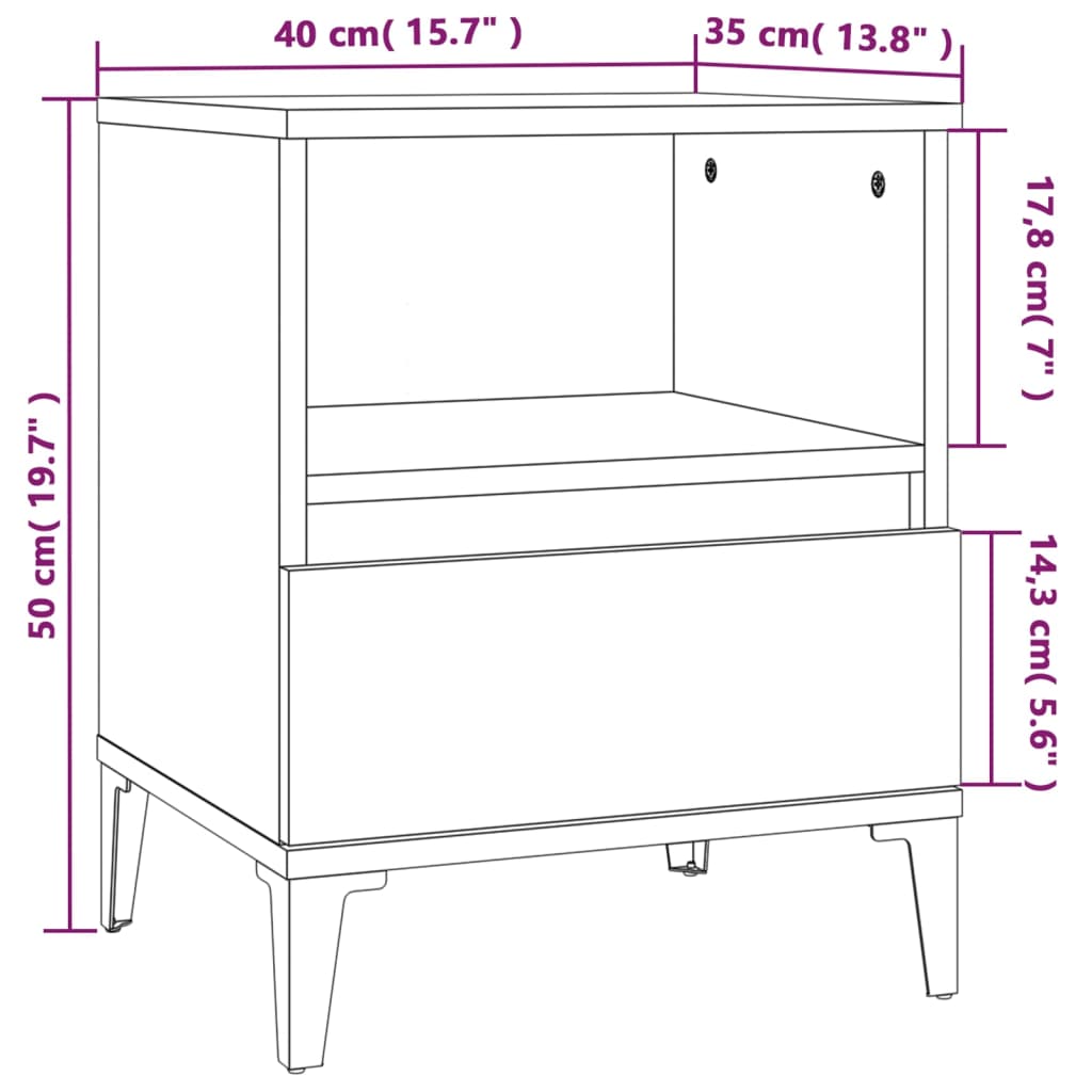 Nachtkastjes 2 st 40x35x50 cm wit