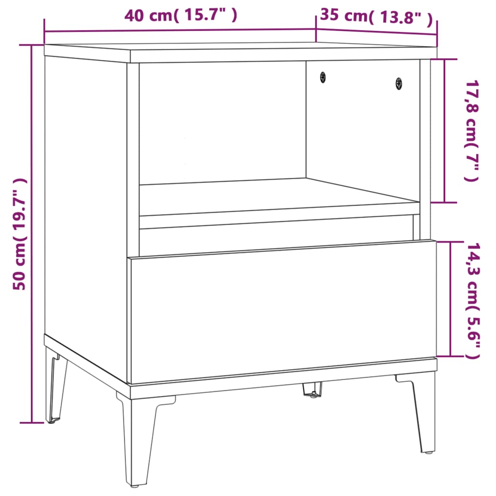 Nachtkastjes 2 st 40x35x50 cm gerookt eikenkleurig