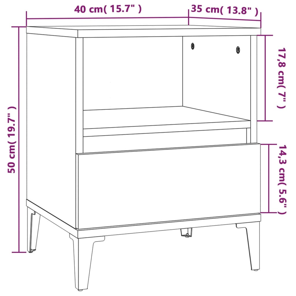 Nachtkastjes 2 st 40x35x50 cm grijs sonoma eikenkleurig