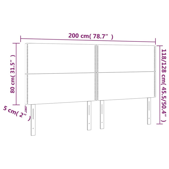 Hoofdborden 4 st 100 x 5 x 78/88 cm stof lichtgrijs