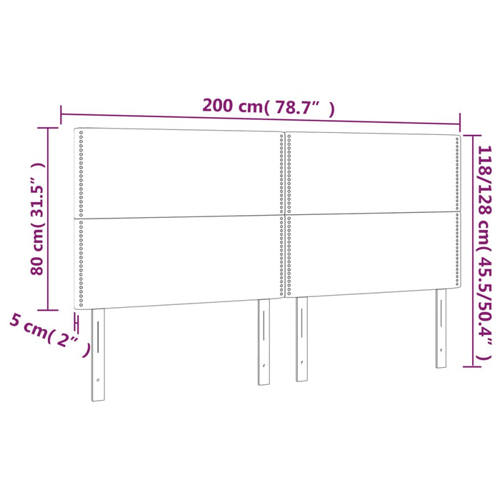 Hoofdbord LED 200x5x118/128 cm stof lichtgrijs