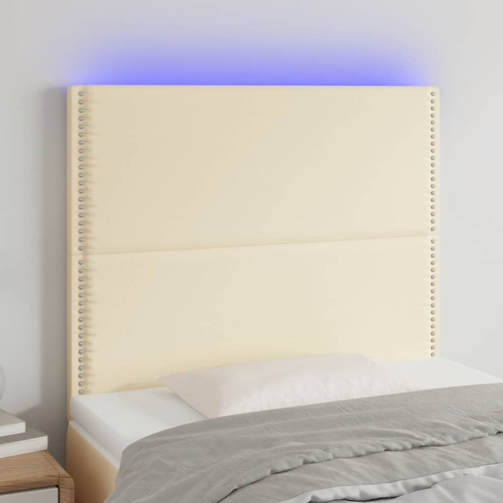 Hoofdbord LED 100x5x118/128 cm kunstleer crèmekleurig