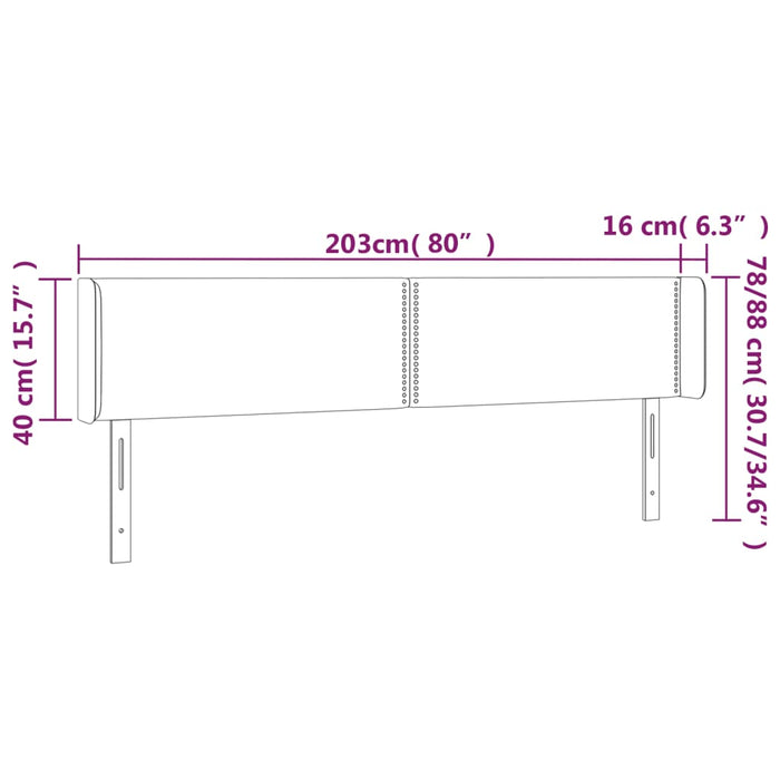 Hoofdbord LED 203x16x78/88 cm kunstleer crèmekleurig