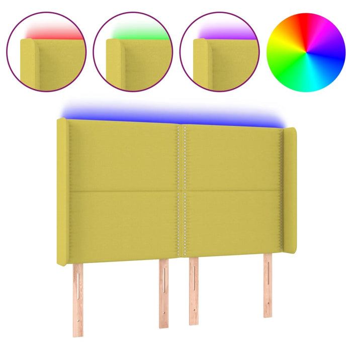 Hoofdbord LED 147x16x118/128 cm stof groen