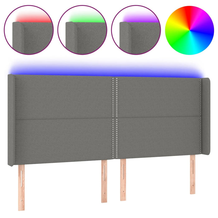 Hoofdbord LED 203x16x118/128 cm stof donkergrijs