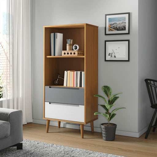 Boekenkast MOLDE 60x35x133,5 cm massief grenenhout bruin