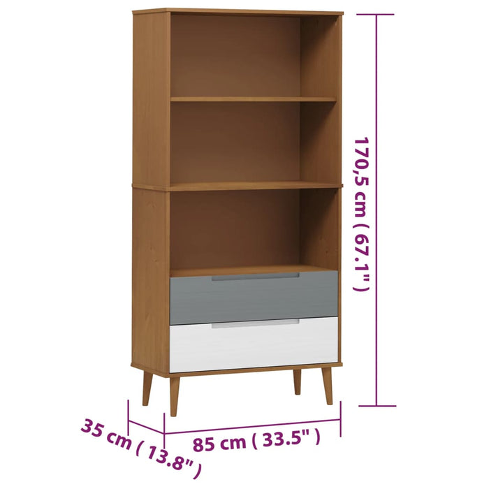 Boekenkast MOLDE 85x35x170,5 cm massief grenenhout bruin