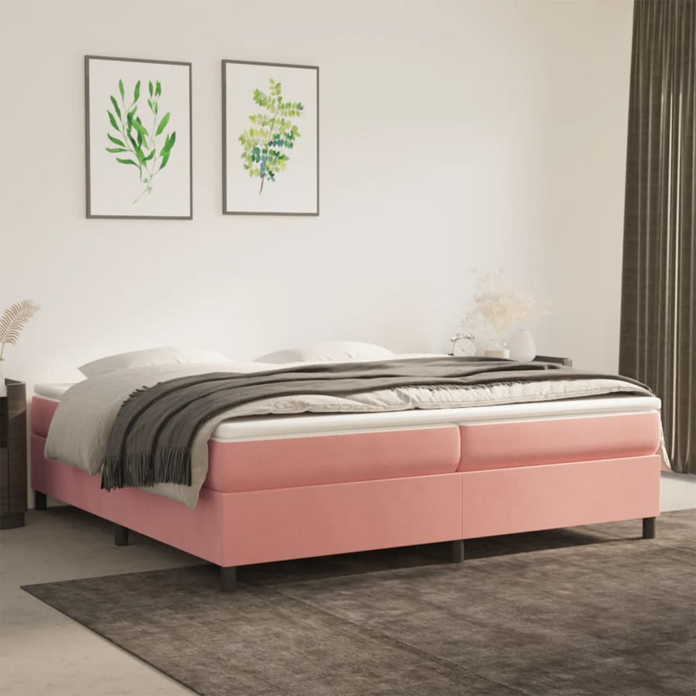 Boxspring met matras fluweel roze 200x200 cm