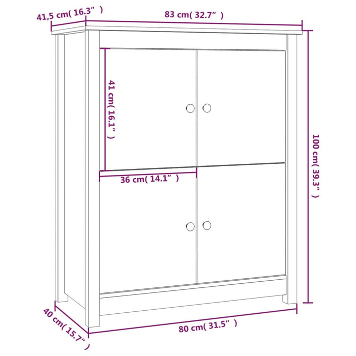 Dressoir 83x41,5x100 cm massief grenenhout wit