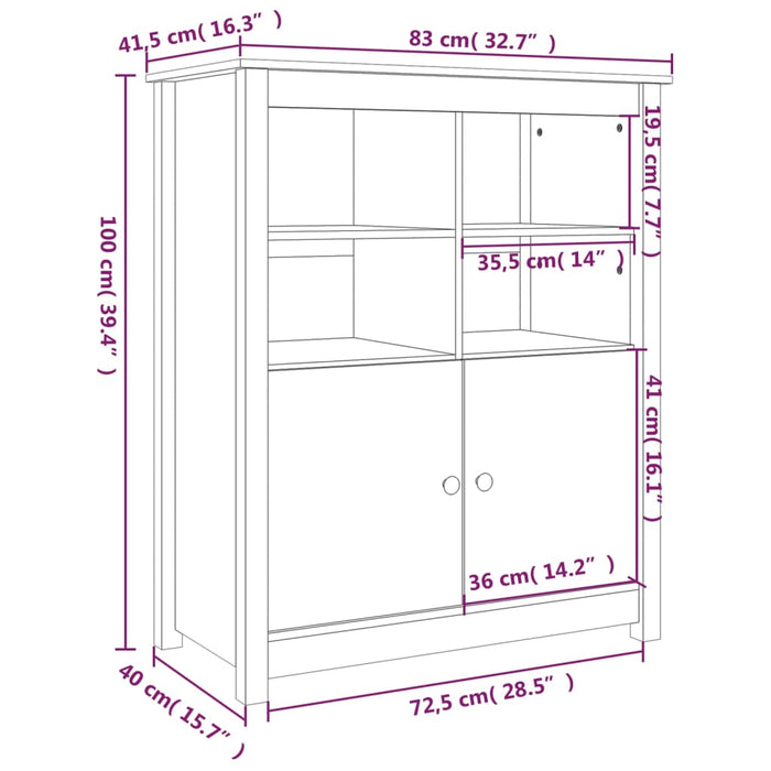 Dressoir 83x41,5x100 cm massief grenenhout grijs