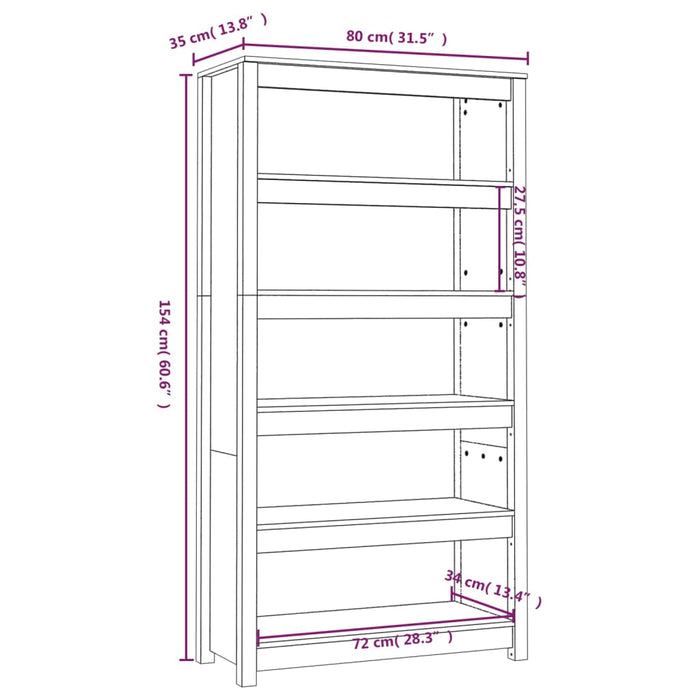 Boekenkast 80x35x154 cm massief grenenhout grijs