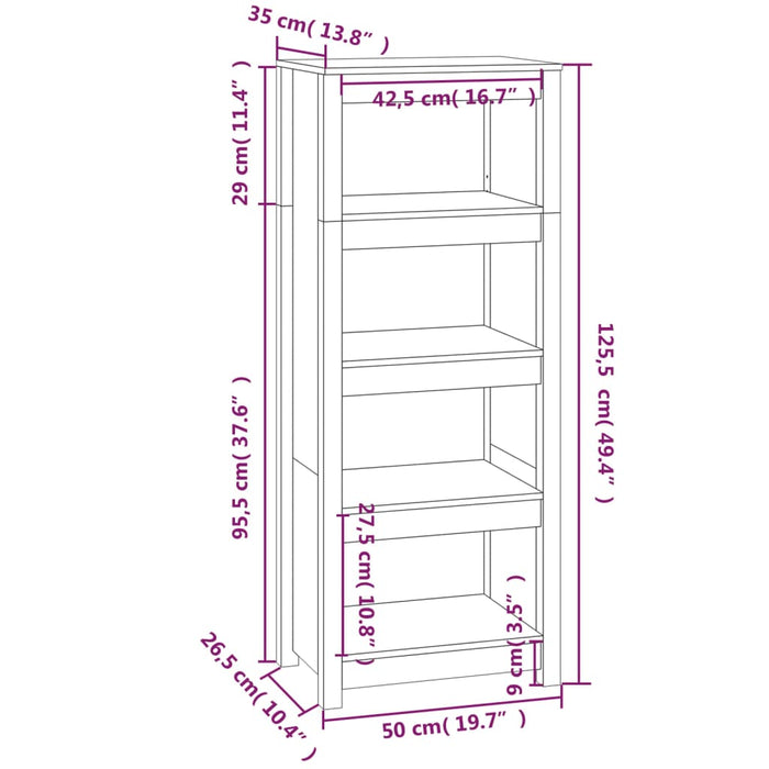 Boekenkast 50x35x125,5 cm massief grenenhout