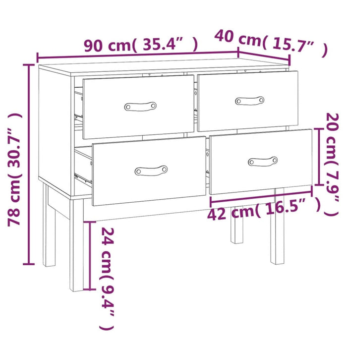 Wandkast 90x40x78 cm massief grenenhout wit