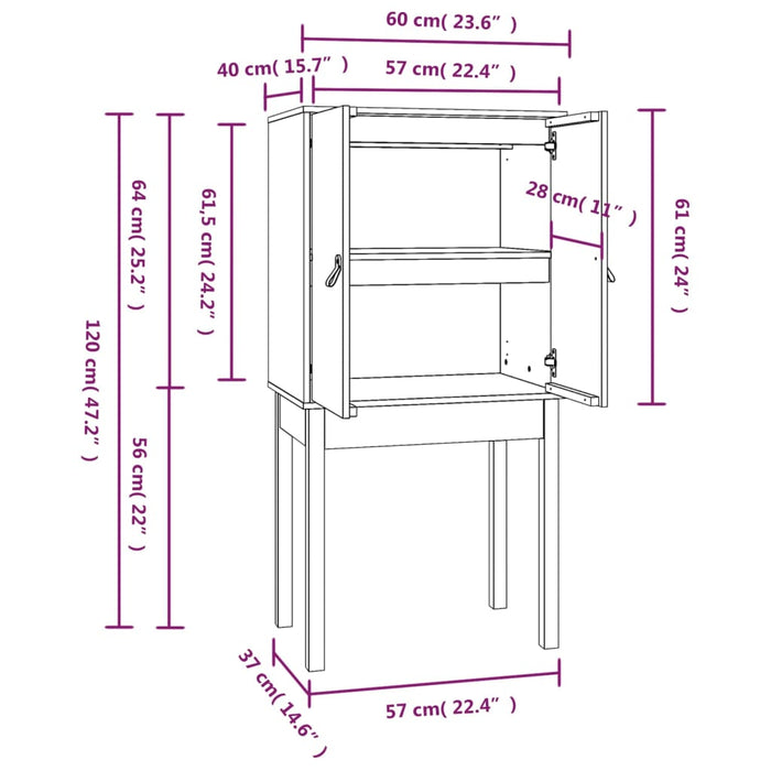 Hoge kast 60x40x120 cm massief grenenhout zwart