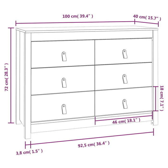 Dressoir 100x40x72 cm massief grenenhout grijs