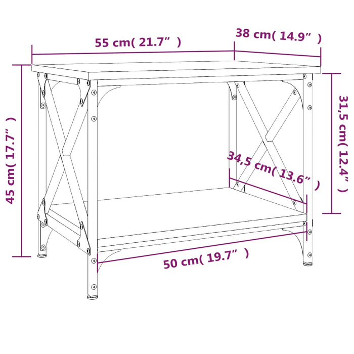 Bijzettafel 55x38x45 cm bewerkt hout bruineikenkleurig