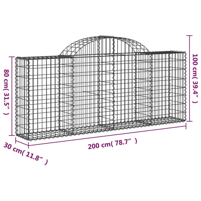 Schanskorven 3 st gewelfd 200x30x80/100 cm gegalvaniseerd ijzer