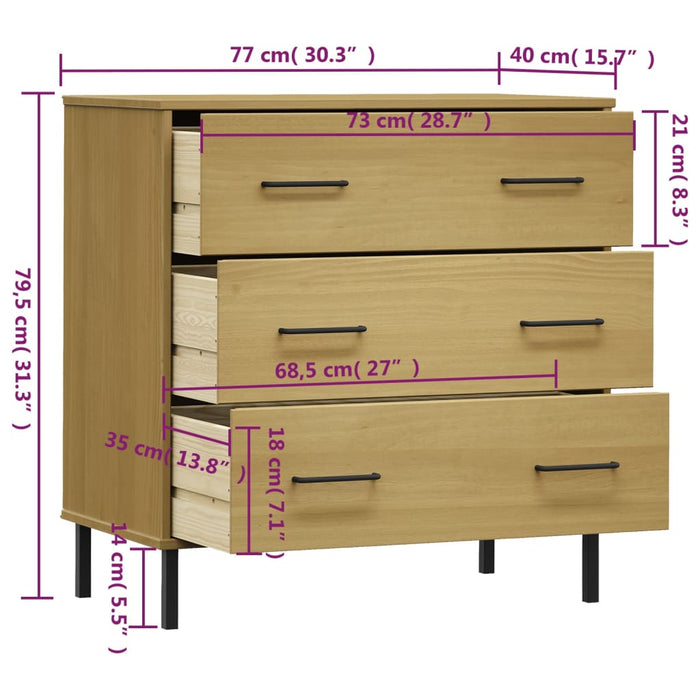 Dressoir met 3 lades OSLO 77x40x79,5 cm grenenhout bruin