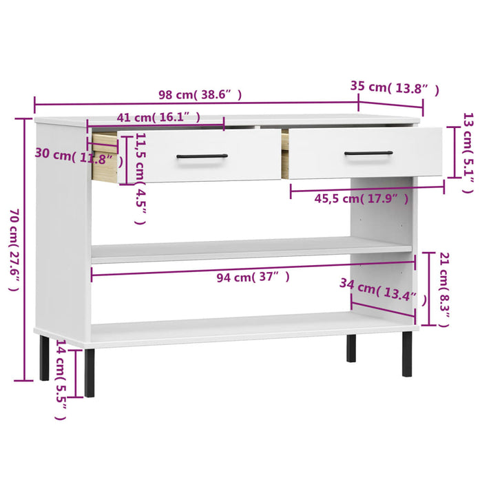 Wandkast met metalen poten OSLO massief grenenhout wit