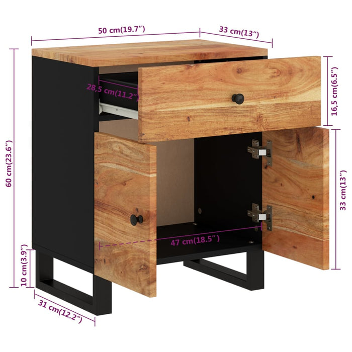 Nachtkastje 50x33x60 cm massief acaciahout en bewerkt hout