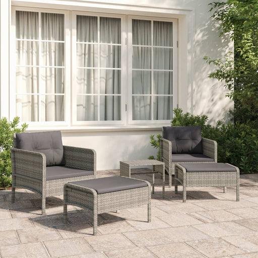 5-delige Loungeset met kussens poly rattan grijs