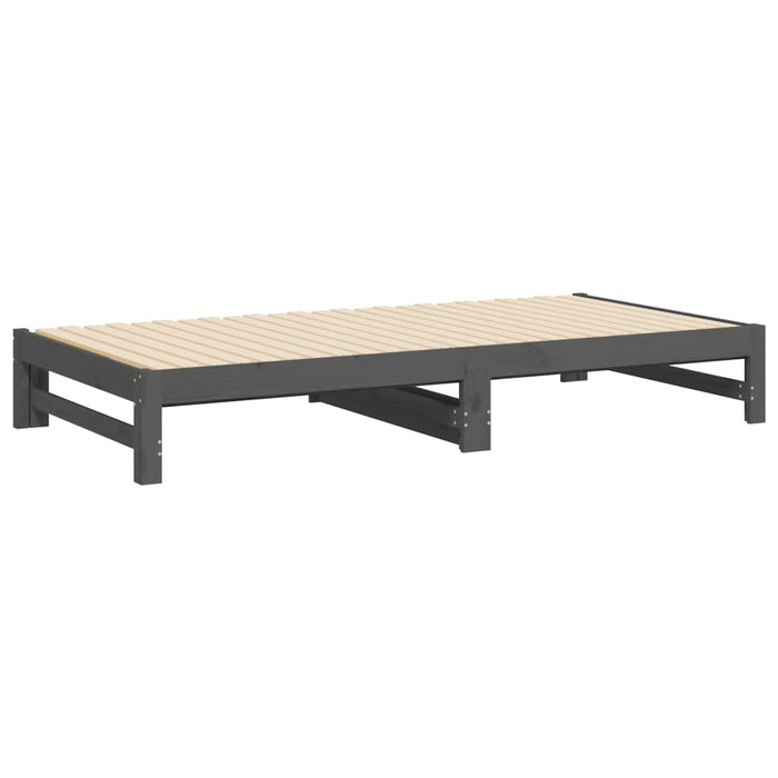 Slaapbank uitschuifbaar massief grenenhout grijs 2x(100x200) cm