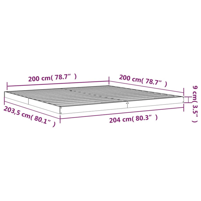 Bedframe massief grenenhout zwart 200x200 cm