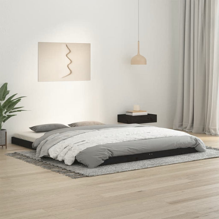 Bedframe massief grenenhout zwart 150x200 cm 5FT King Size