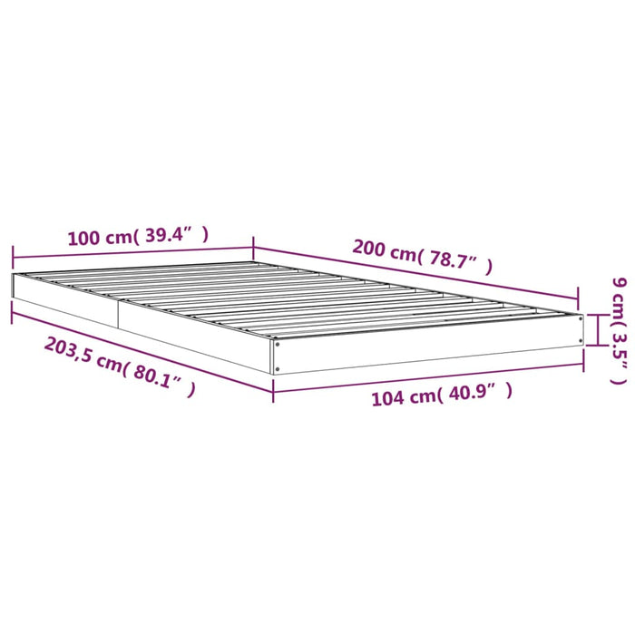 Bedframe massief grenenhout zwart 100x200 cm