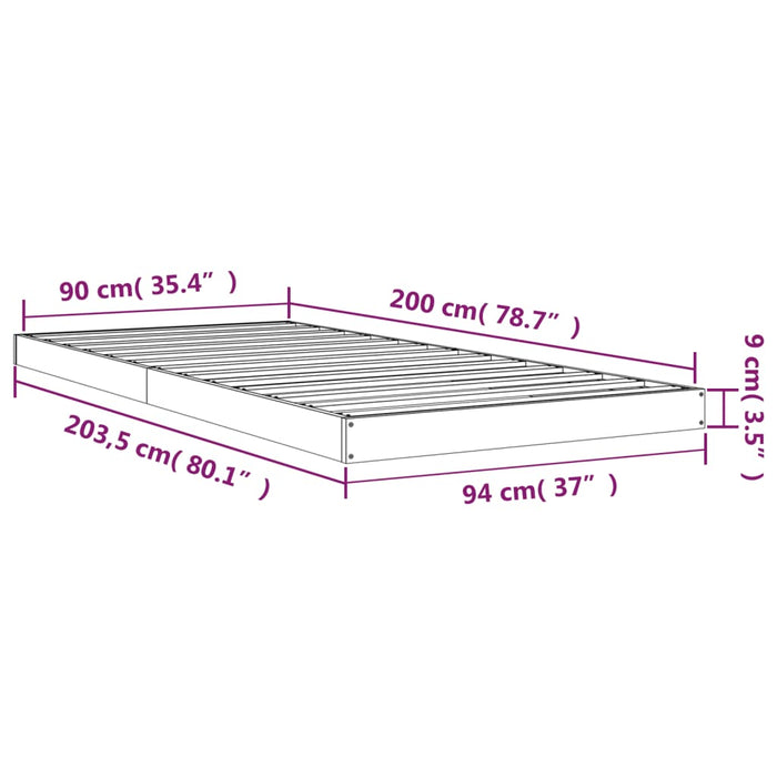 Bedframe massief grenenhout zwart 90x200 cm