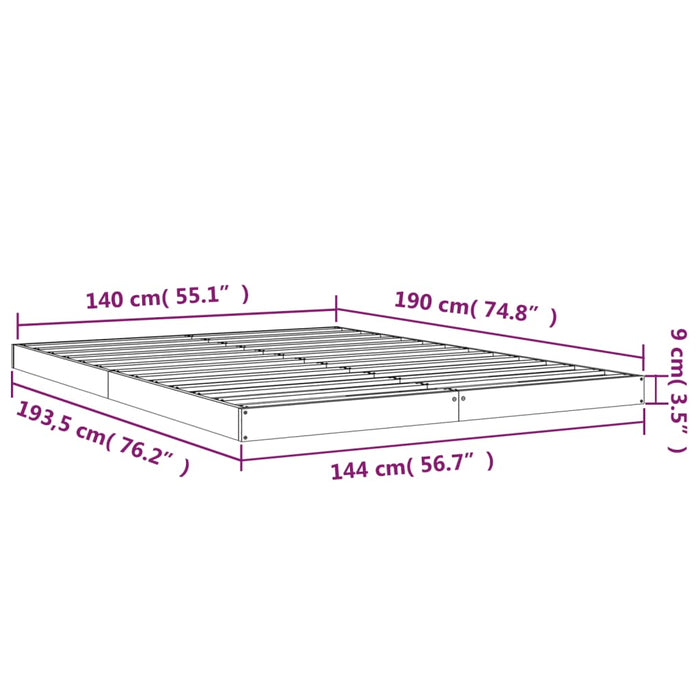 Bedframe massief grenenhout grijs 140x190 cm