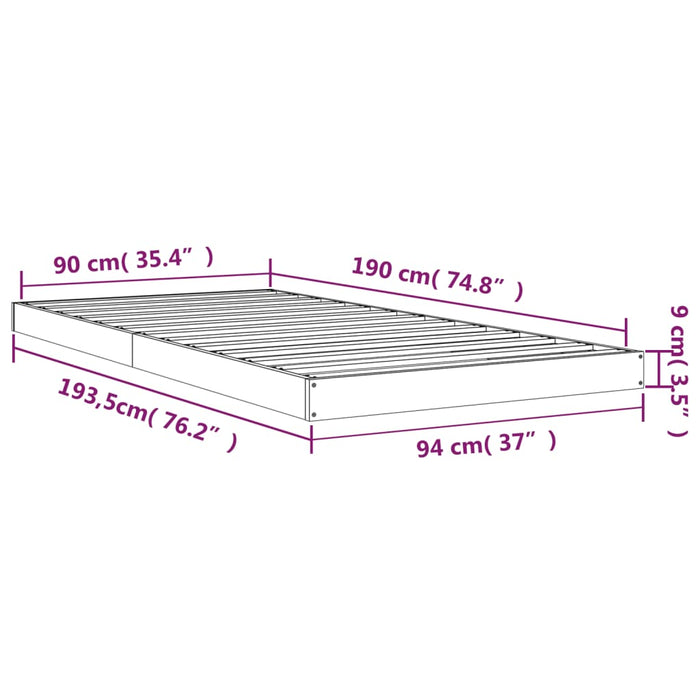 Bedframe massief grenenhout zwart 90x190 cm 3FT Single