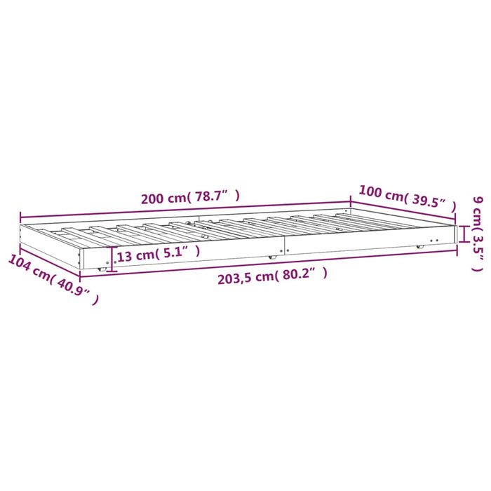 Bedframe massief grenenhout zwart 100x200 cm