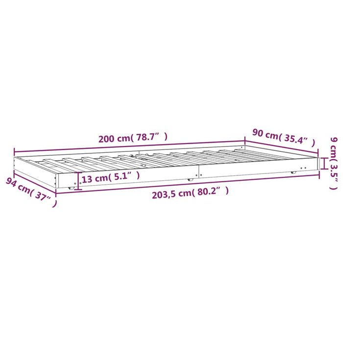 Bedframe massief grenenhout grijs 90x200 cm