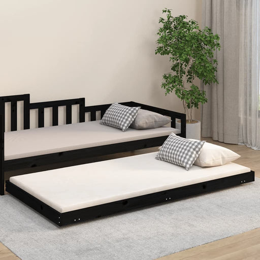 Bedframe massief grenenhout zwart 80x200 cm