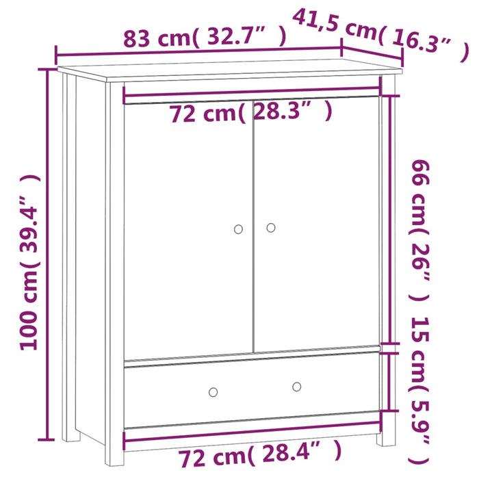 Hoge kast 83x41,5x100 cm massief grenenhout zwart