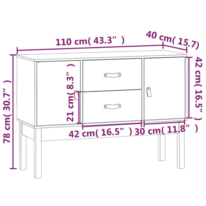 Dressoir 110x40x78 cm massief grenenhout wit