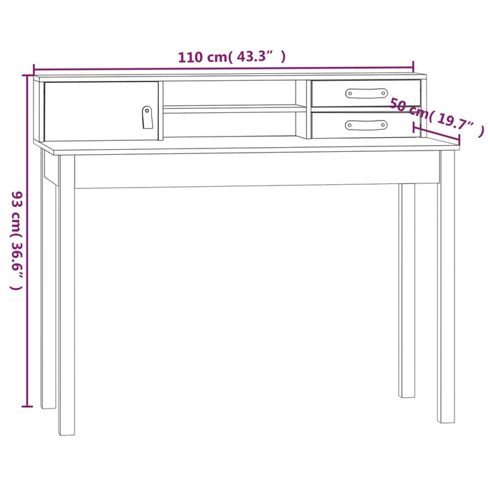 Bureau 110x50x93 cm massief grenenhout zwart