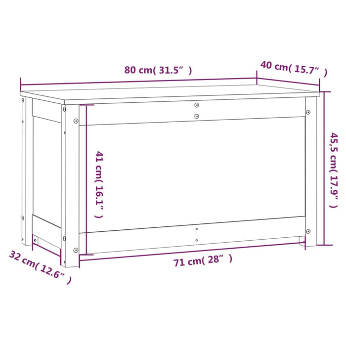 Opbergbox grijs 80x40x45,5 cm massief grenenhout