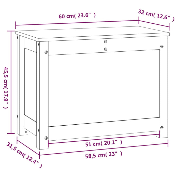 Opbergbox grijs 60x32x45,5 cm massief grenenhout