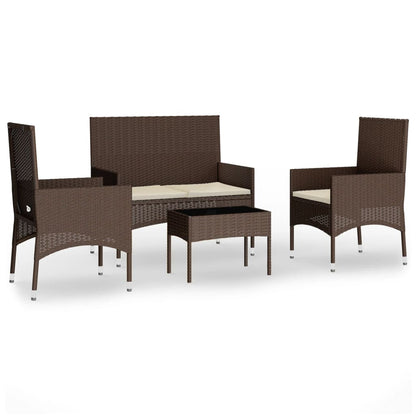 4-delige Loungeset met kussens poly rattan bruin