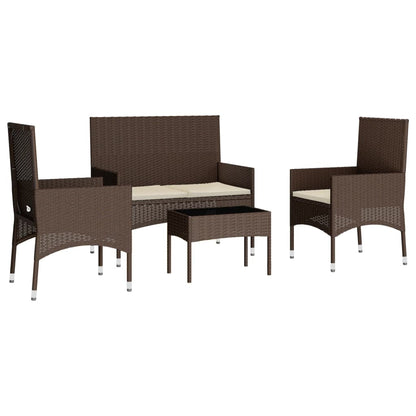 4-delige Loungeset met kussens poly rattan bruin